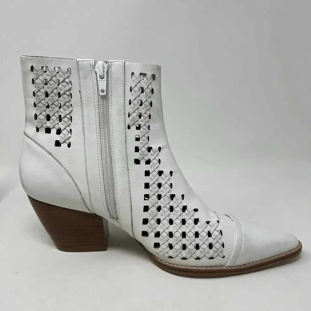 Matisse Bello‎ White Lattice Leather Lasercut Boots Size 8.5 Zip Ankle Booties